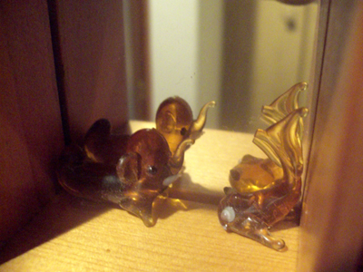 Elephant and fish made of the glass.