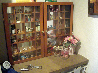 I bought this decoration shelf by the mail order. Because the back is a mirror, my apt's door side looks wide. I introduce this contents.